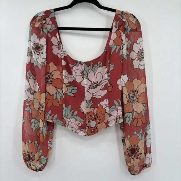 ARITZIA  WILFRED Grace Blush Floral Flowy Boho Long Sleeve Crop Top Size S New - Picture 5 of 15